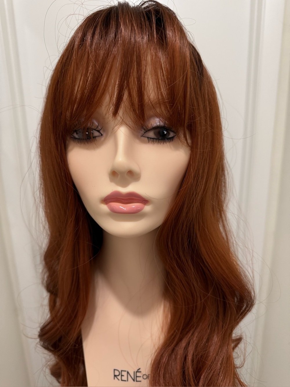 HAIR, 26” Long Wavy/Curly Center Part with Bangs, Auburn